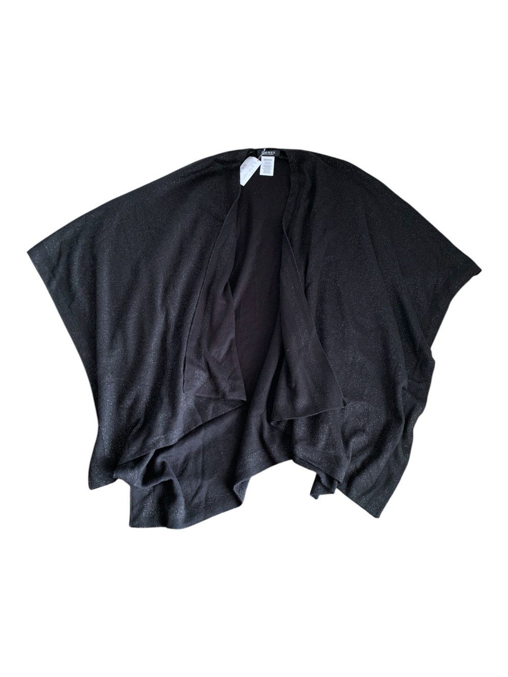 Lauren Ralph Lauren Black Open-Front Draped Poncho Sweater Shawl Wrap Metallic